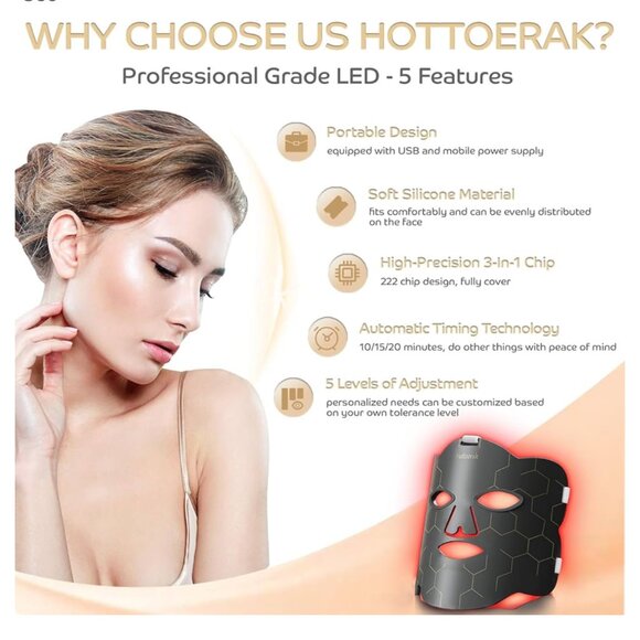 Hottoerak Red Light Therapy For Face, Red LED Face Mask Light New /OPEN BOX - Picture 2 of 10